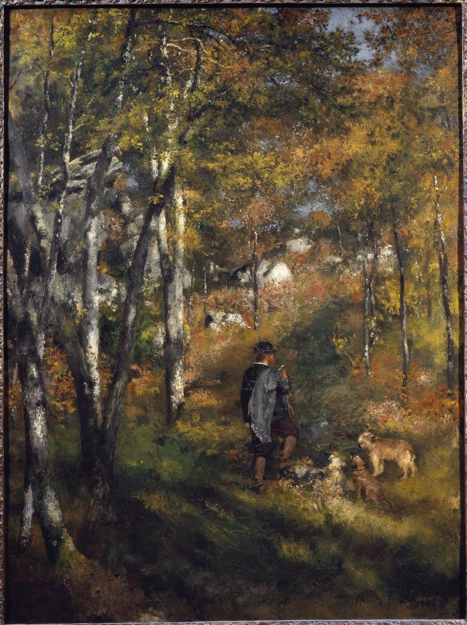 Ressam Jules Le Coeur, köpekleriyle Fontainebleau ormanında Pierre-Auguste Renoir (1841-1919) tarafından tablo 1866 Dim 105x79 cm Sao Paulo, Sanat Müzesi, Brezilya by Pierre Auguste Renoir