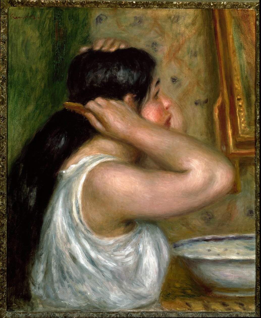Tuvalet: kendini boyayan kadın (tuval üzerine yağlı boya by Pierre Auguste Renoir