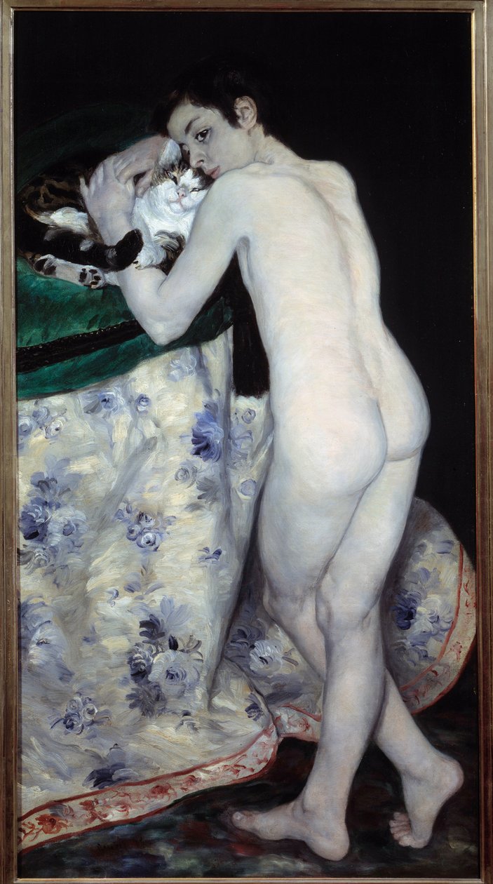 Genç çocuk kediye. Pierre Auguste Renoir