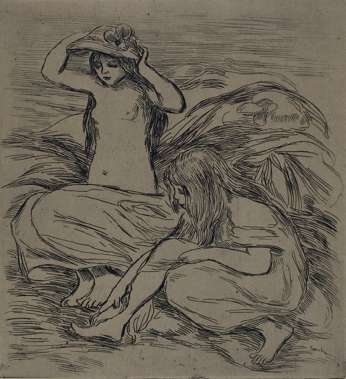 iki kadın banyo by Pierre Auguste Renoir