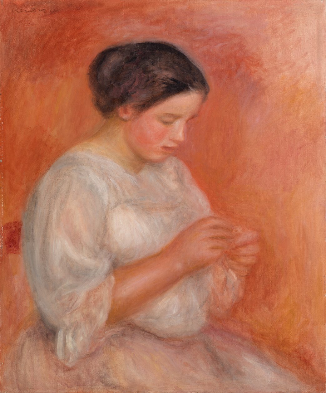kadın dikiş by Pierre Auguste Renoir