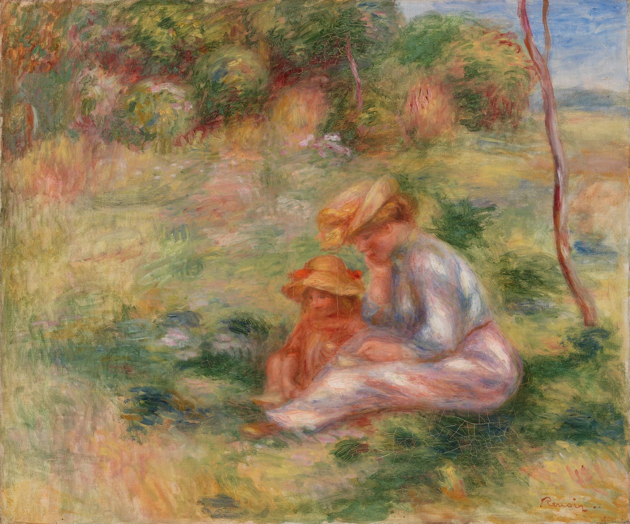 Kadın ve çocuk çimenlerde by Pierre Auguste Renoir