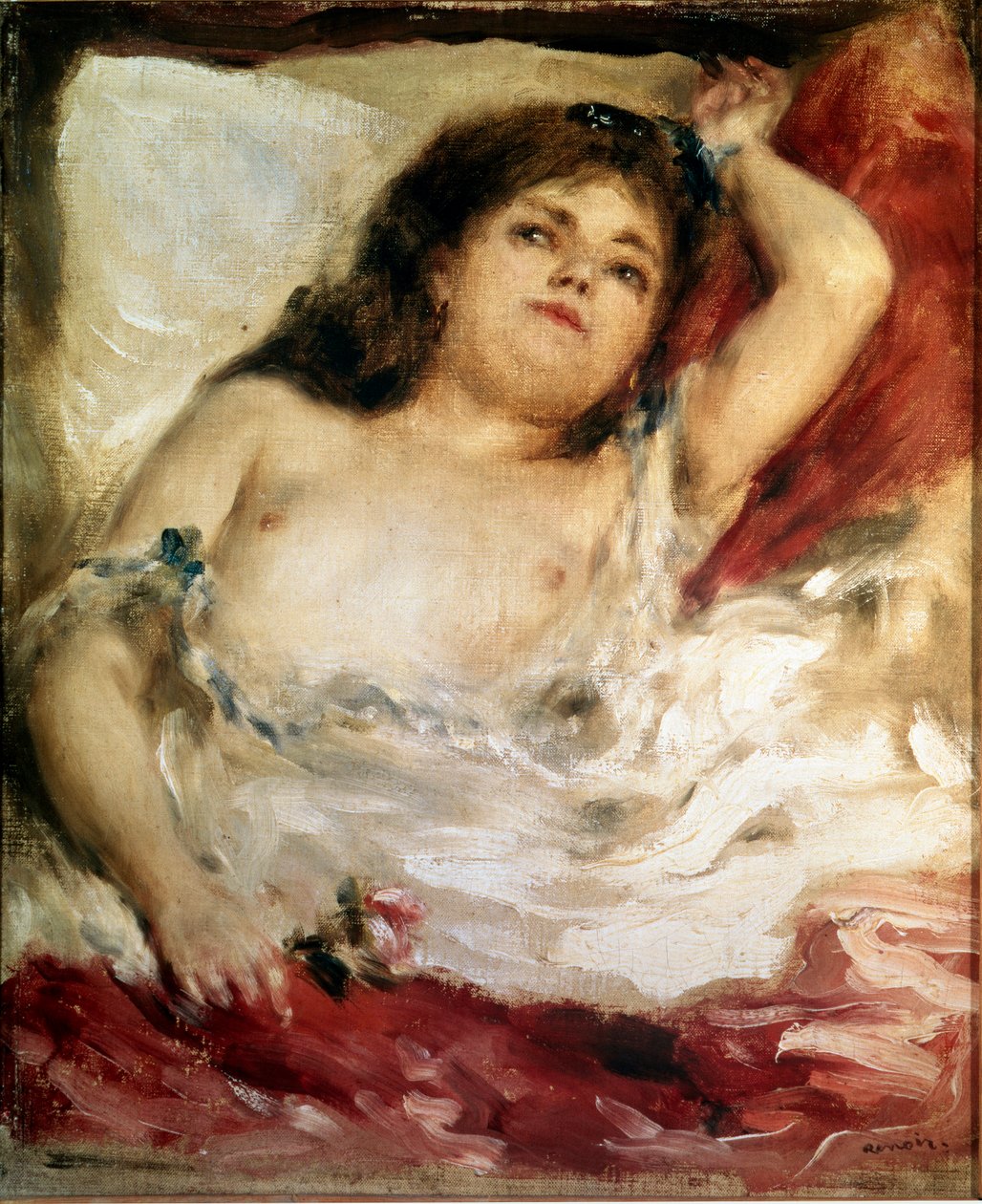Kadın uzanır: gül. Resim Pierre Auguste Renoir (Pierre-Auguste) by Pierre Auguste Renoir