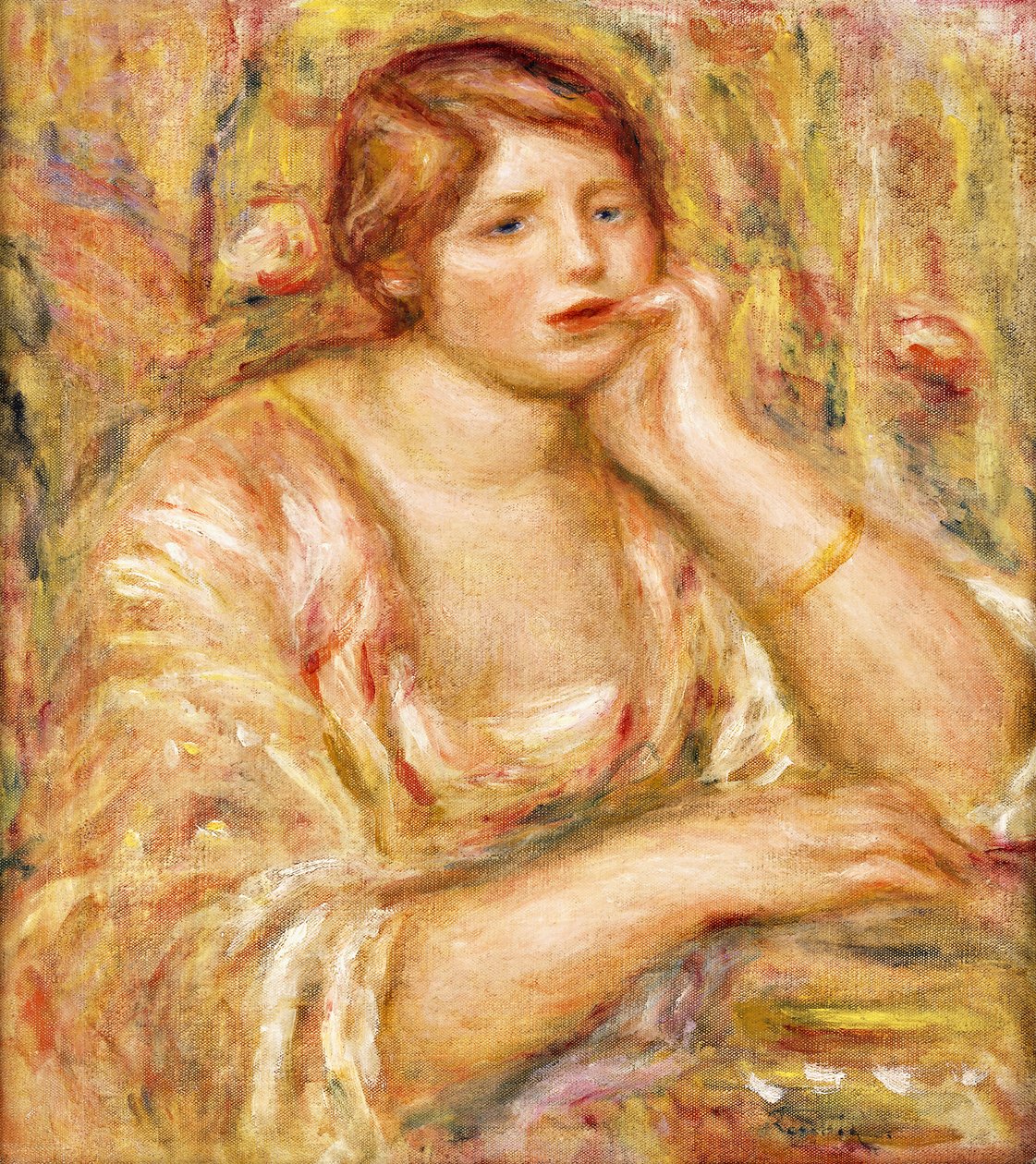 Yüzüne Eliyle Kadın; Femme de Face, Accoudee, 1919 by Pierre Auguste Renoir