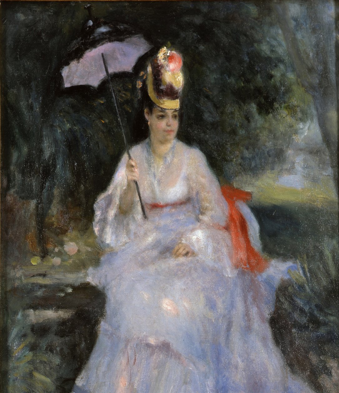 Bir bahçede oturan şemsiyeli kadın, 1872 by Pierre Auguste Renoir
