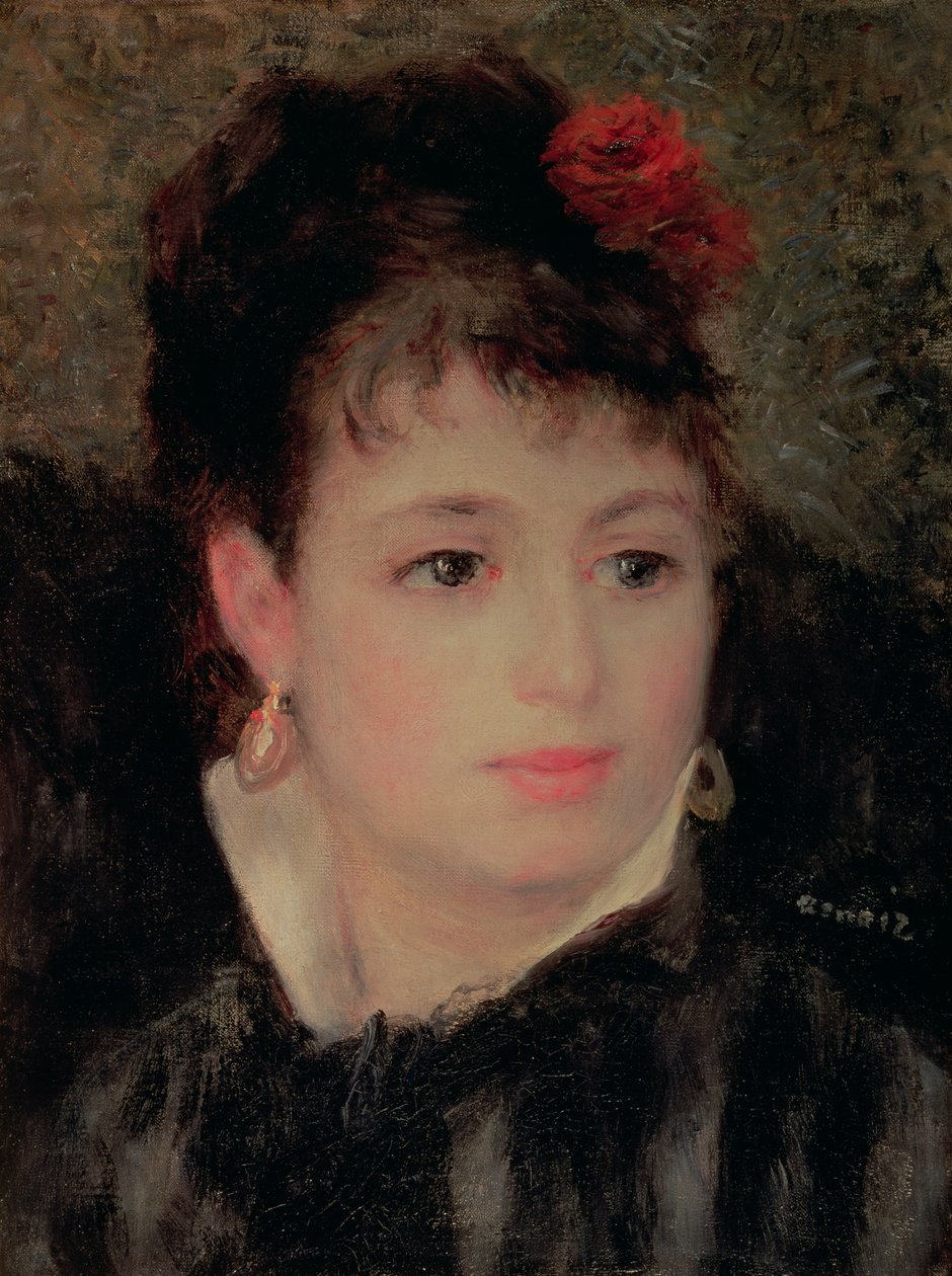 Saçında bir gül olan kadın by Pierre Auguste Renoir