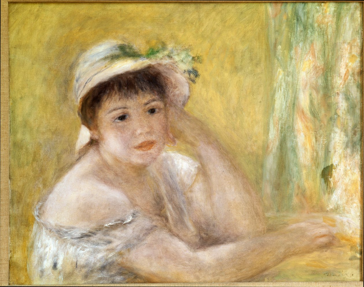 Hasır şapkalı kadın. Resim Pierre Auguste Renoir (Pierre-Auguste) by Pierre Auguste Renoir