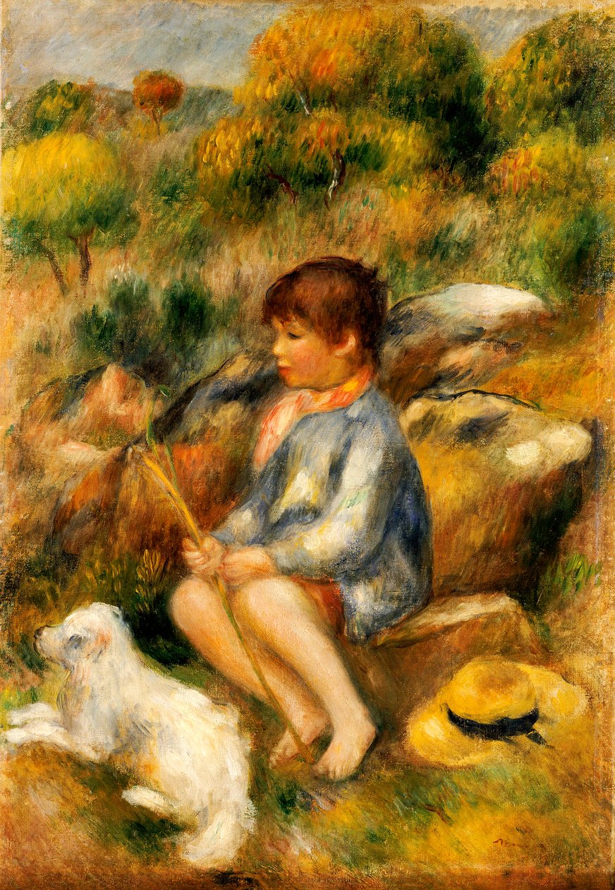 Dere kenarındaki genç çocuk, 1890 by Pierre Auguste Renoir