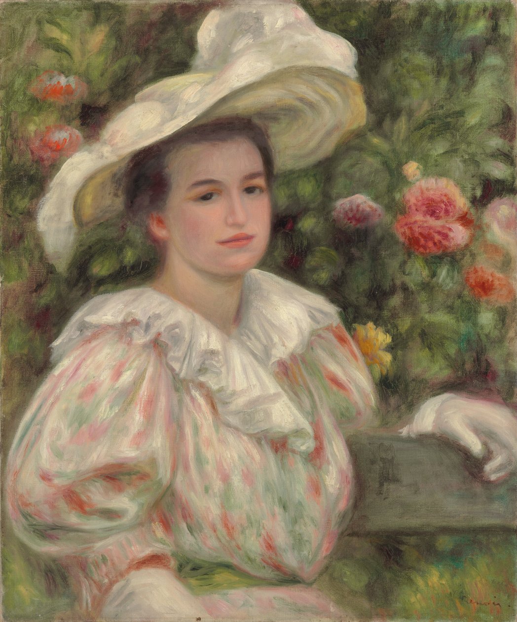 Çiçeklerin Arasında Genç Kız veya Beyaz Şapkalı Kadın; Altın Çiçekli Genç Kız Beyaz Şapkalı Kadın, 1895 dolayları by Pierre Auguste Renoir