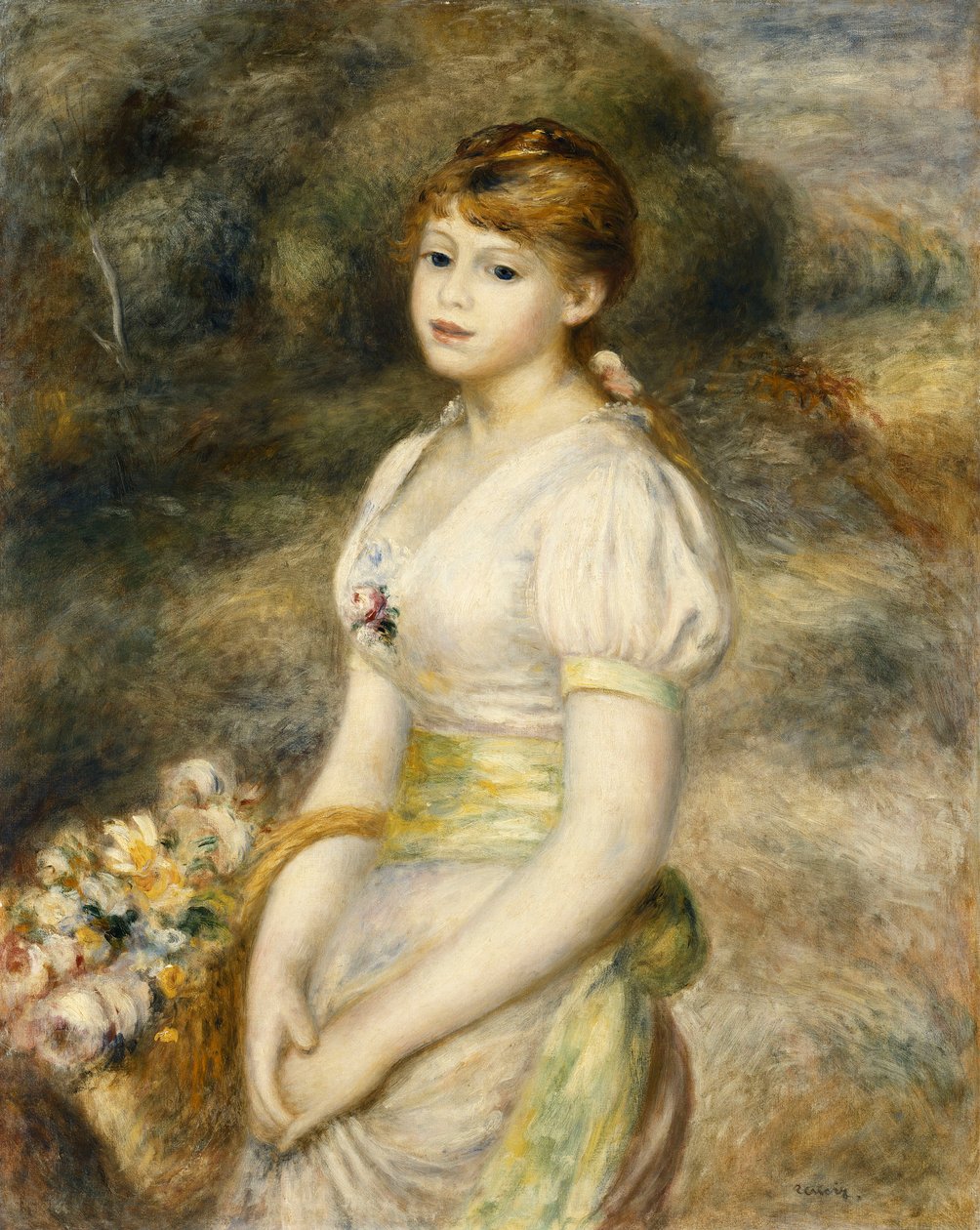 Çiçek Sepeti Taşıyan Genç Kız; Çiçek Sepeti Taşıyan Genç Kız, 1888 by Pierre Auguste Renoir