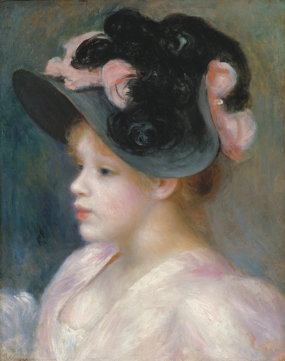 Pembe-Siyah Şapkalı Genç Kız, 1891 dolayları by Pierre Auguste Renoir