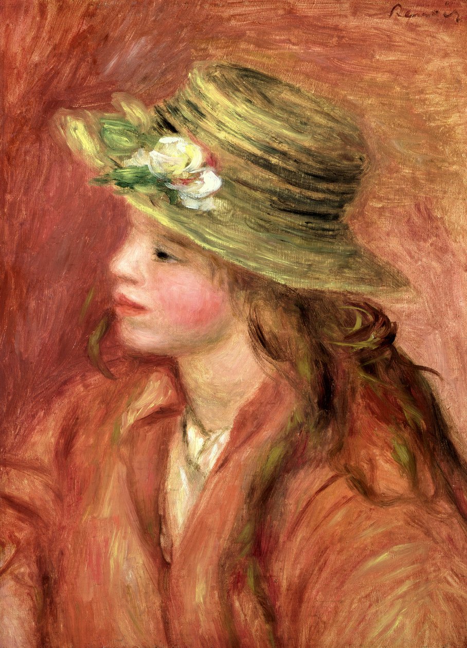 Hasır Şapkalı Genç Kız, 1908 dolayları by Pierre Auguste Renoir
