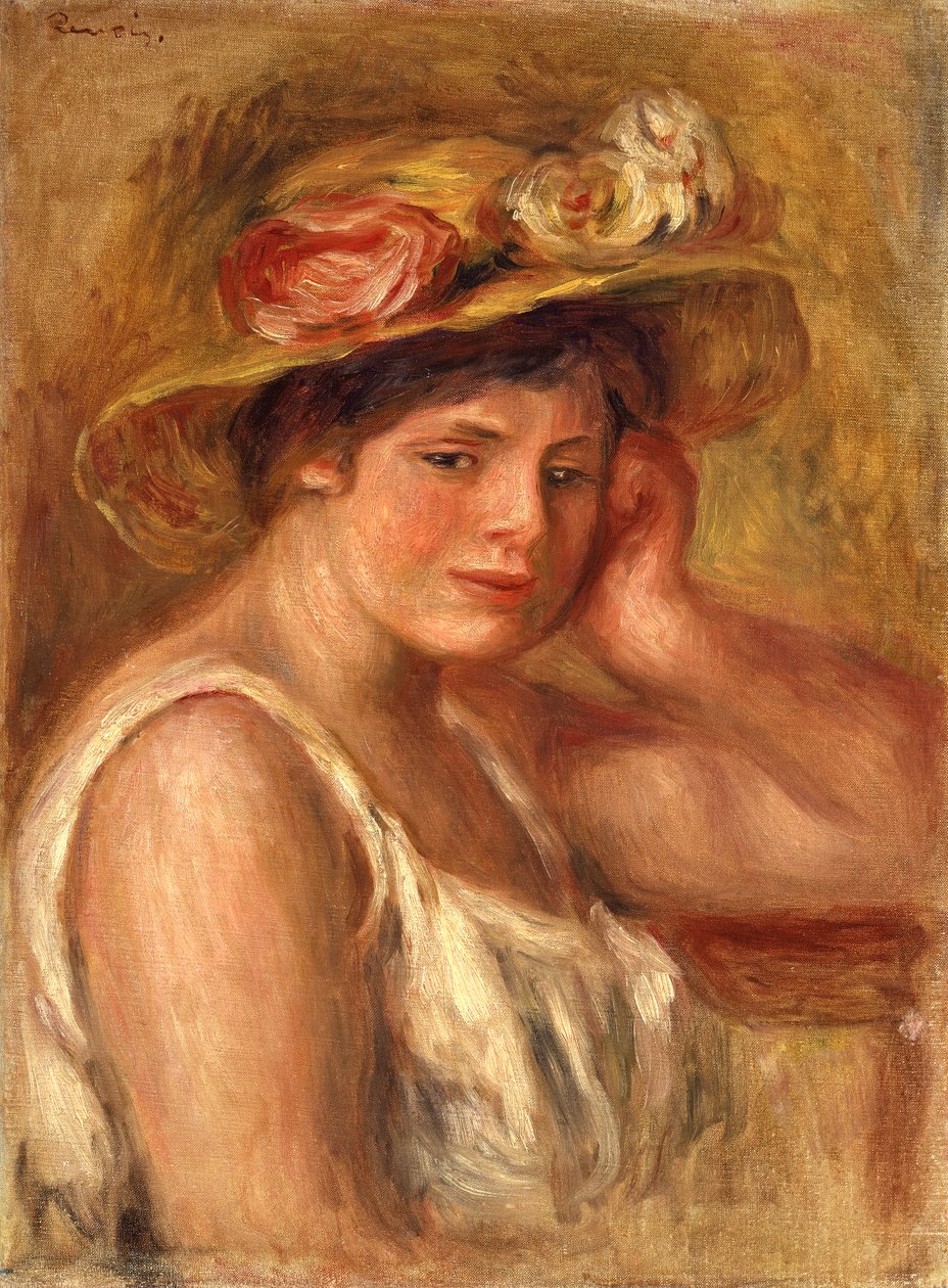 şapkalı genç kız by Pierre Auguste Renoir