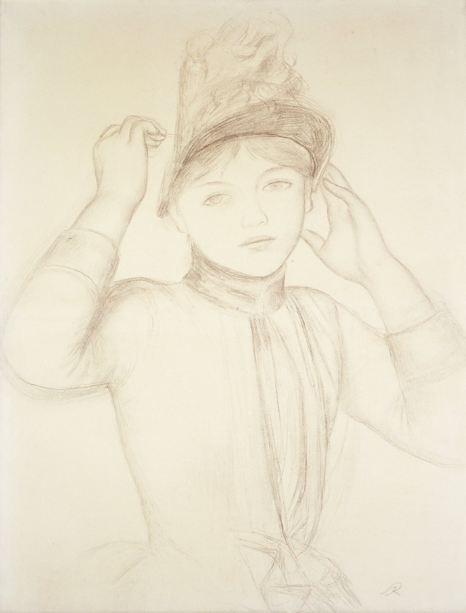 Şapkasını Düzenleyen Genç Kadın; Şapkasını Düzenleyen Genç Kız, 1885 dolayları by Pierre Auguste Renoir