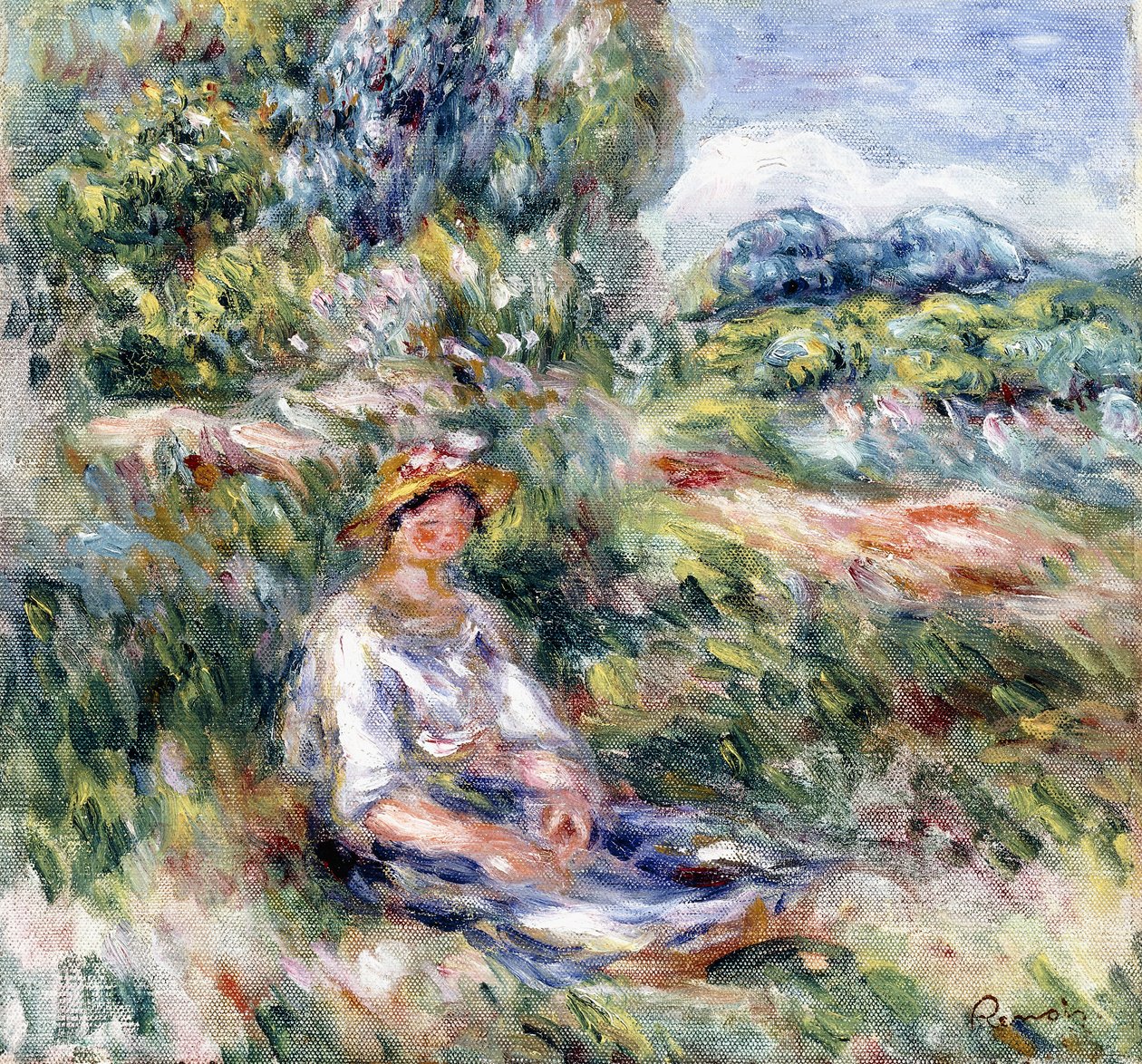 Çayırda Oturan Genç Kadın, by Pierre Auguste Renoir