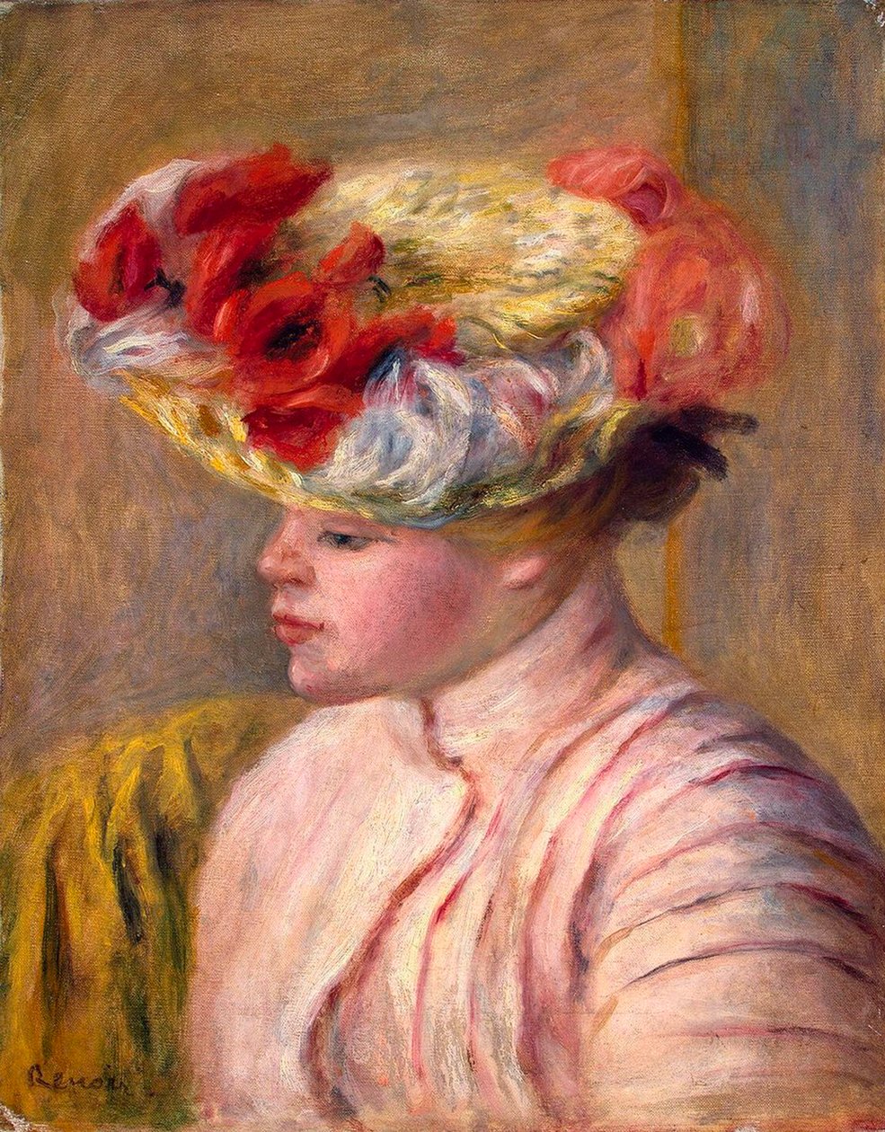 Çiçekli Şapkalı Genç Kadın, 1892. by Pierre Auguste Renoir