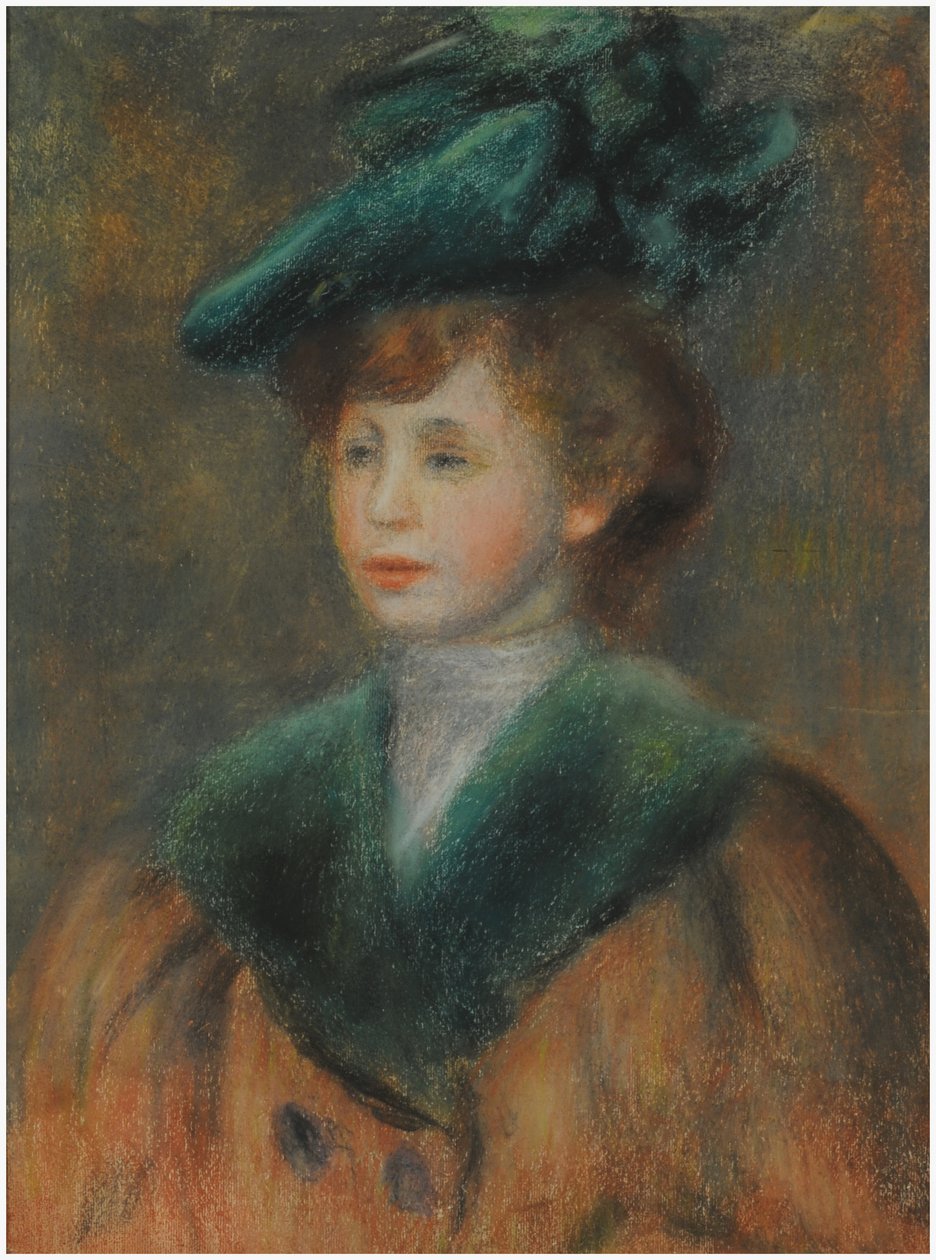 Yeşil Şapkalı Genç Kadın (kağıt üzerinde pastel) by Pierre Auguste Renoir