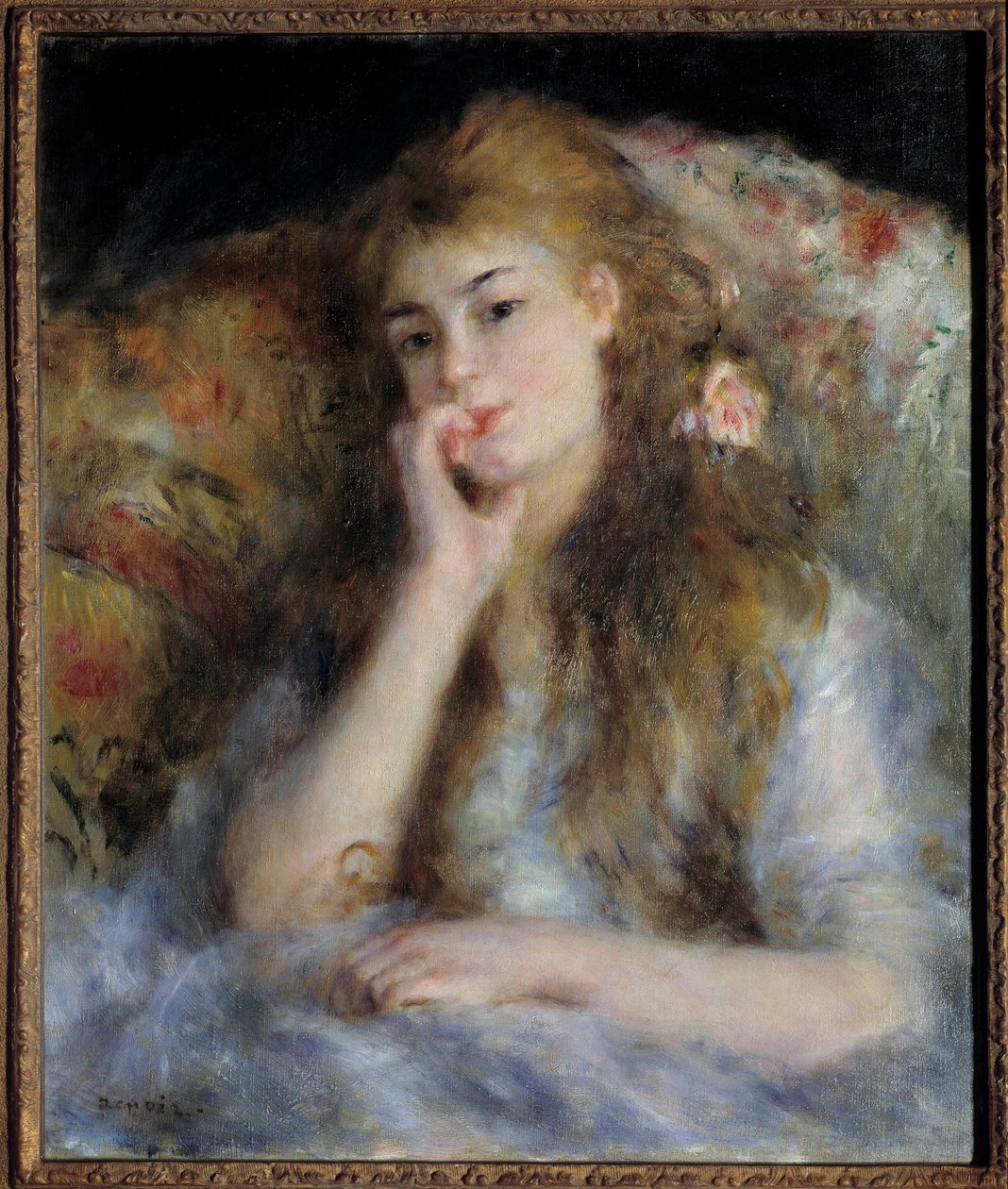 Oturan genç kız veya “düşünce”” Tablosu Pierre Auguste Renoir (1841-1919) 1876 Özel koleksiyon - Oturan genç kadın veya “”Düşünce”””. Pierre Auguste Renoir