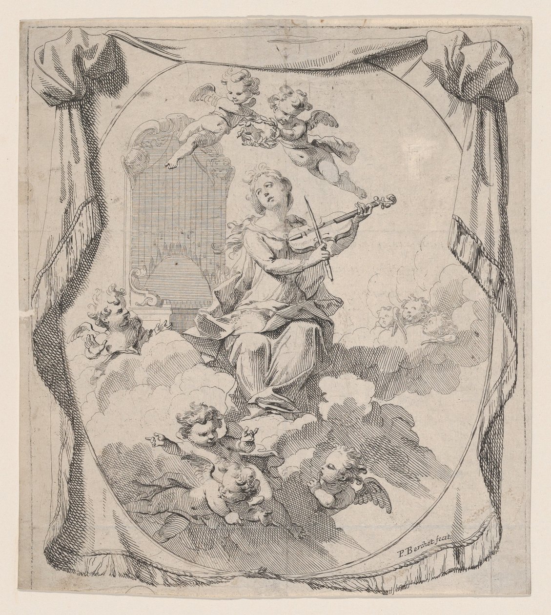Melekler Tarafından Desteklenen Bulutların Üzerindeki Aziz Cecilia, 1696., 1696. by Pierre Berchet
