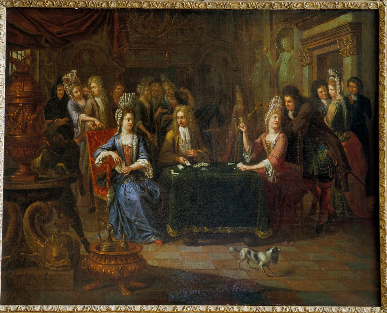 Bir oturma odasında iskambil oynayan soylular kart oyuncuları. Resim Pierre Bergaigne (1652-1708) 1699 Arras, Musee Des Beaux Arts by Pierre Bergaigne