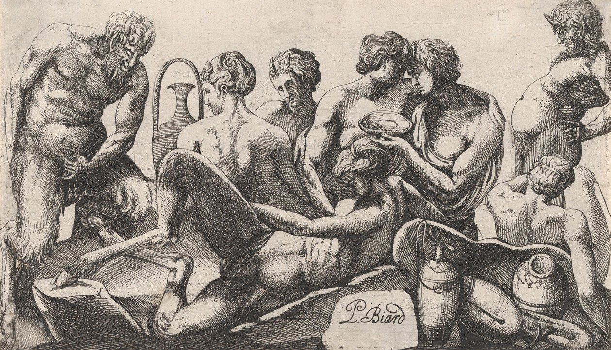 Bir Yemeği Bitiren Sekiz Satyre ve Satyresses, 1607-61. by Pierre Biard