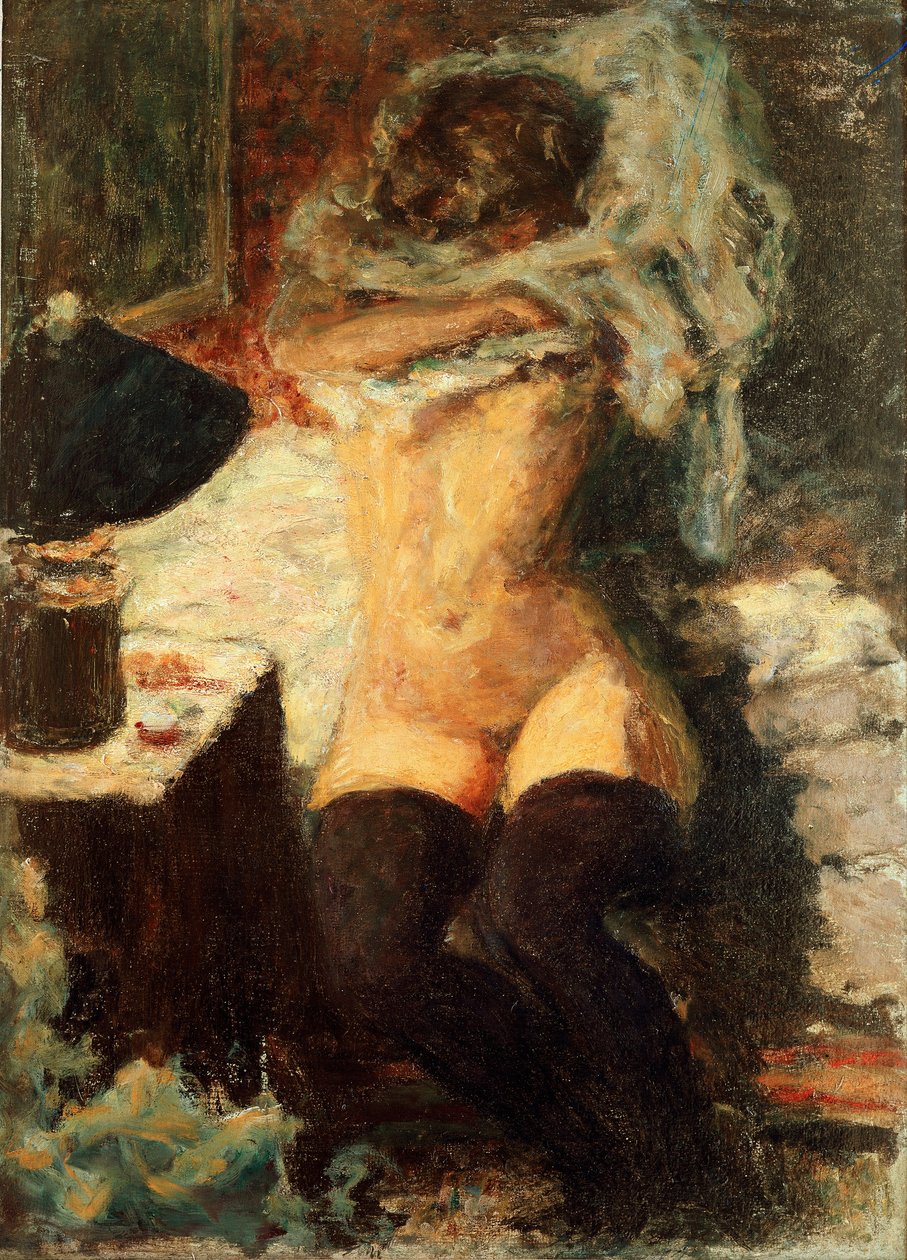 Siyah çorap Kadın soyunma. Pierre Bonnard (1867-1947) 1908 tarafından Dim hakkında resim. 58x43 cm İngiltere, koleksiyon Rosslyn Kontu by Pierre Bonnard