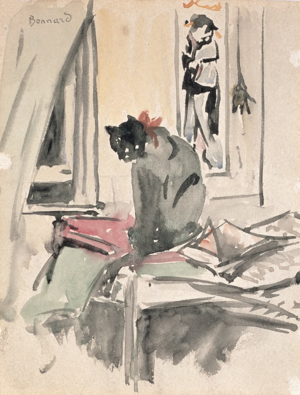 Pencere Kenarında Oturan Kedi (kağıt üzerinde wc) by Pierre Bonnard