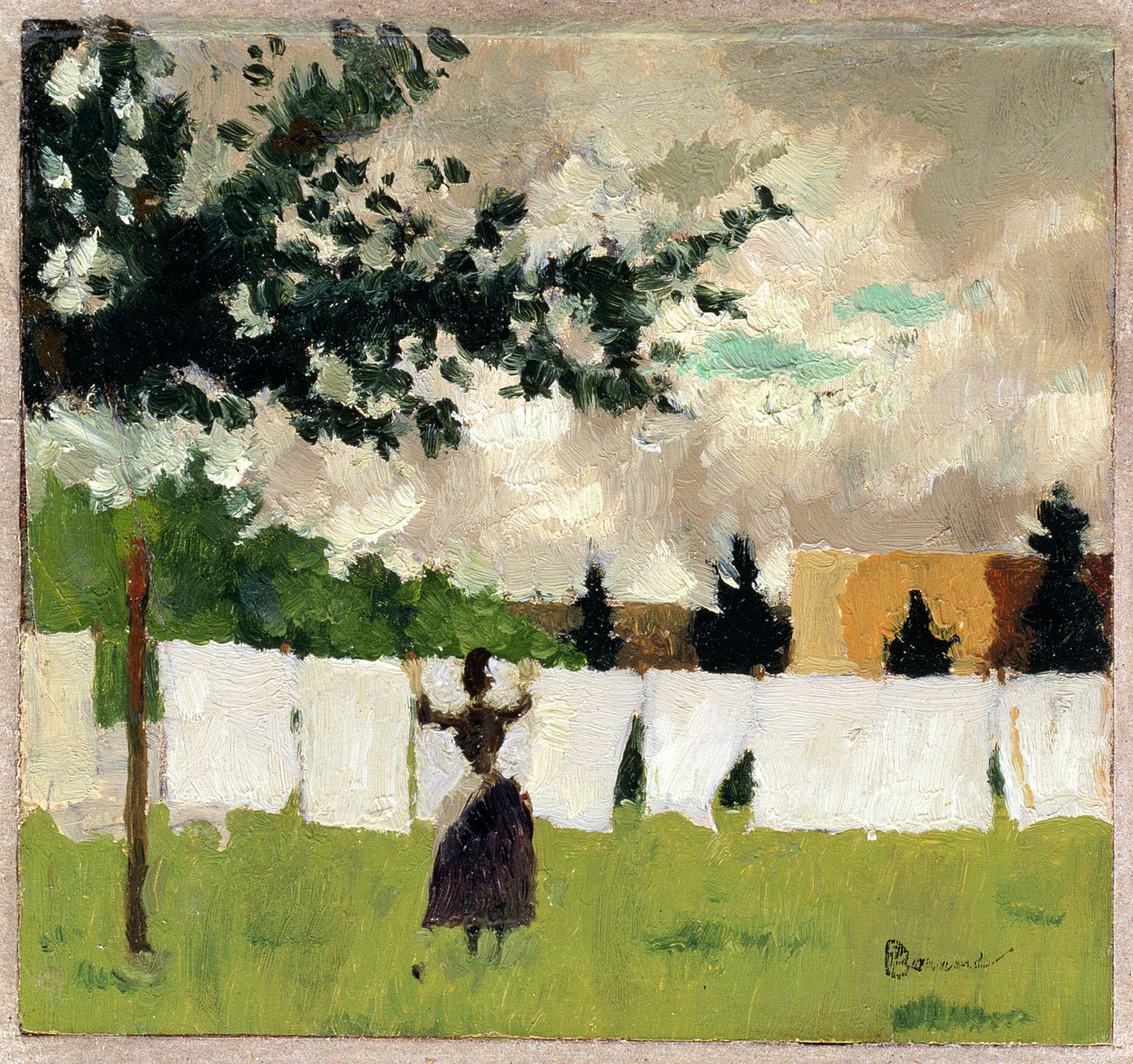Kadın Askılı Elbise, c.1892 (panel üzerine kağıt üzeri yağlı boya) by Pierre Bonnard