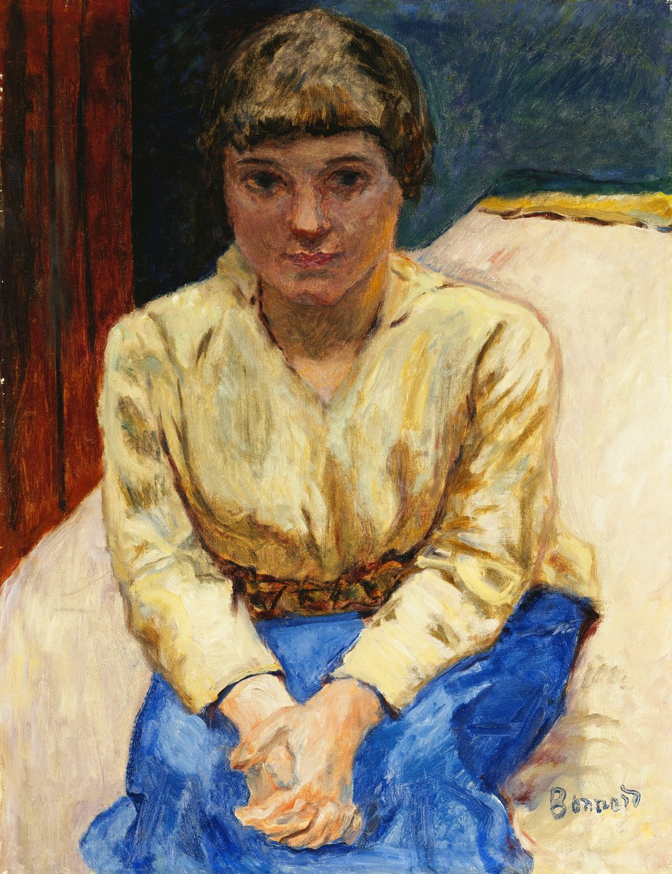 Elleri Çapraz Oturan Kız; Oturan Genç Kız, Les Mans Croisees, 1916 dolayları (tuval üzerine yağlı boya) by Pierre Bonnard