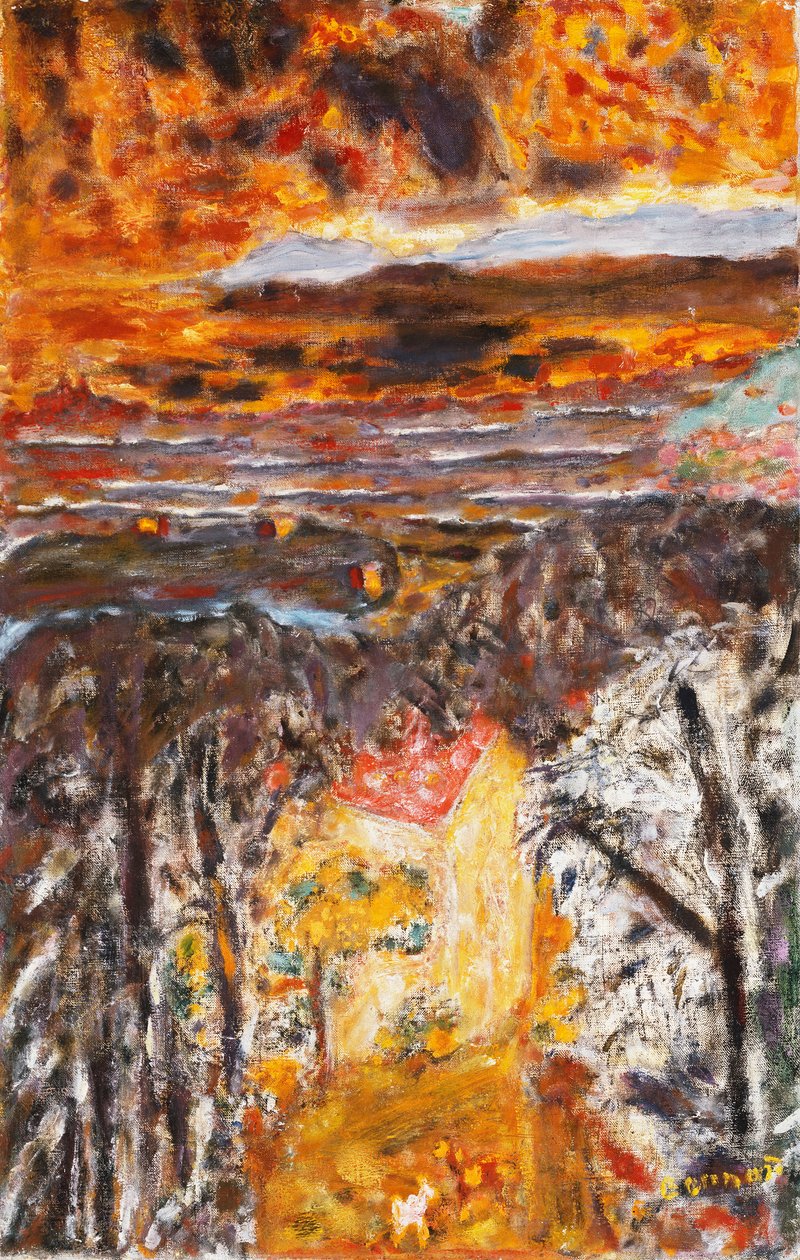 Manzara, Pembe Ev, Gün Batımı; Manzara, Pembe Ev, Gün Batımı, 1934 dolayları (tuval üzerine yağlı boya) by Pierre Bonnard
