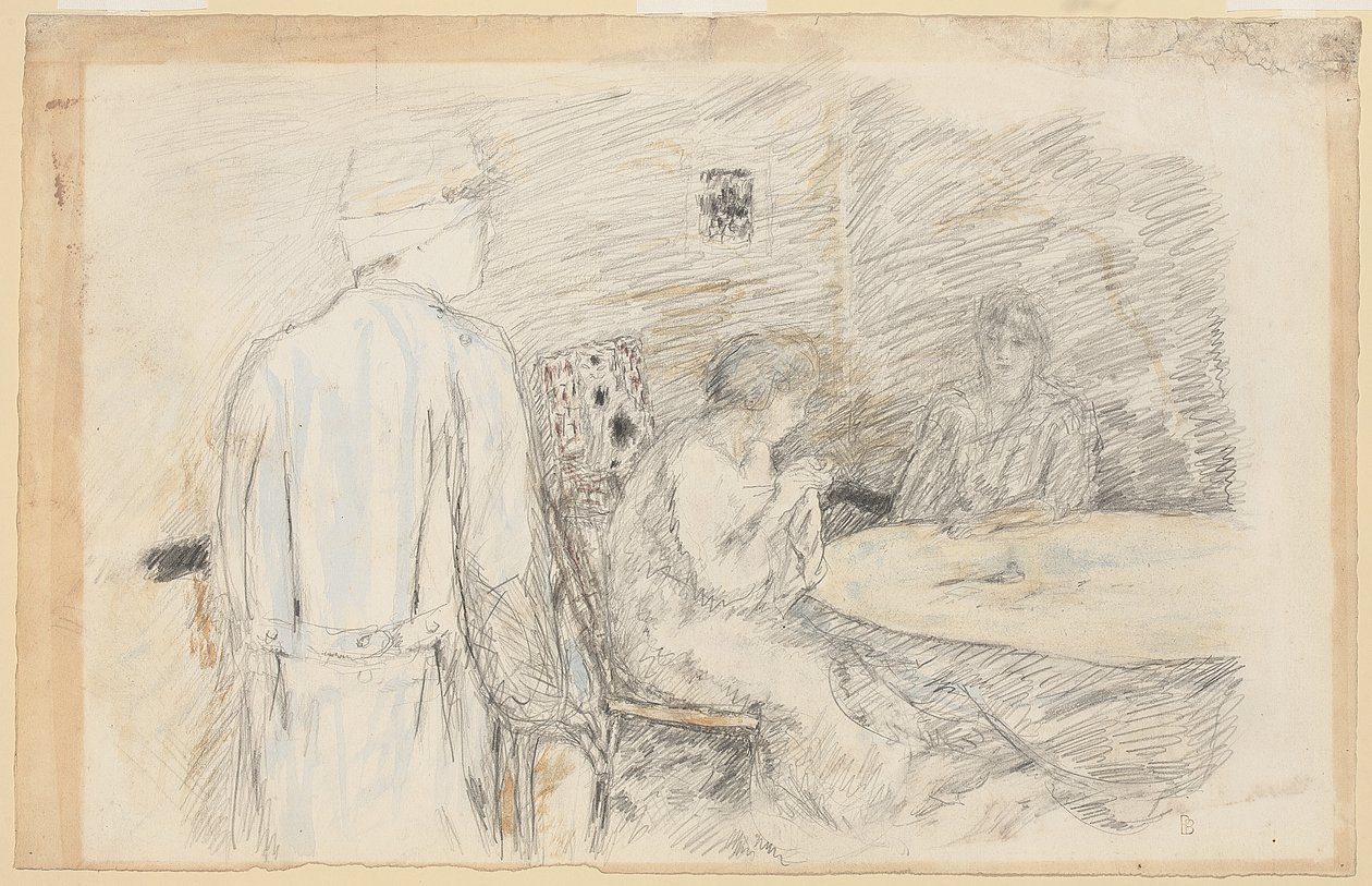 İzinli (ailesindeki yaralı) (kağıt üzerinde w/c ve kurşun kalem) by Pierre Bonnard