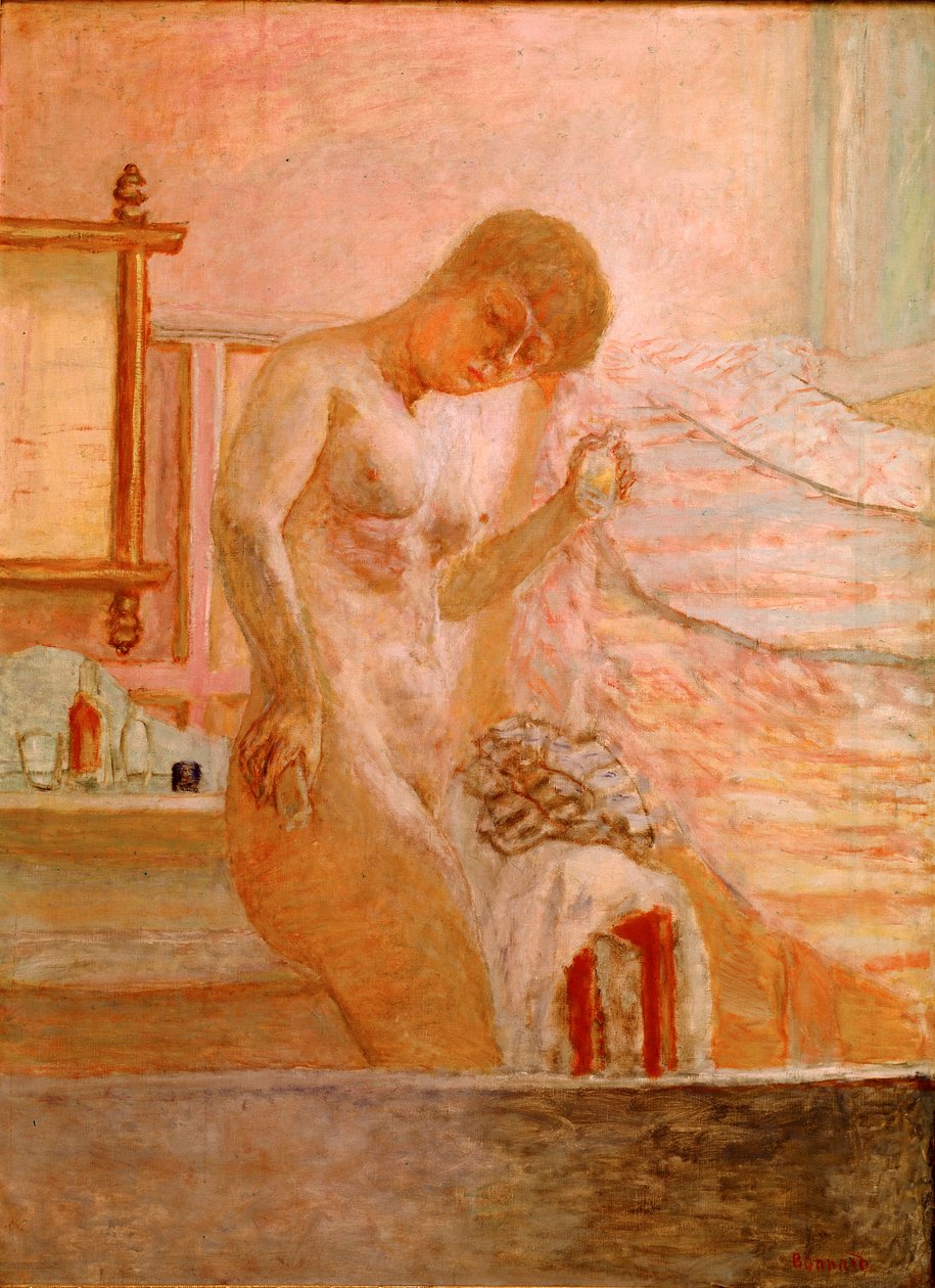 Tuvaletinde çıplak duran Tablo Pierre Bonnard (1867-1947) 1920 Paris, Koleksiyon Alphonse Bellier by Pierre Bonnard