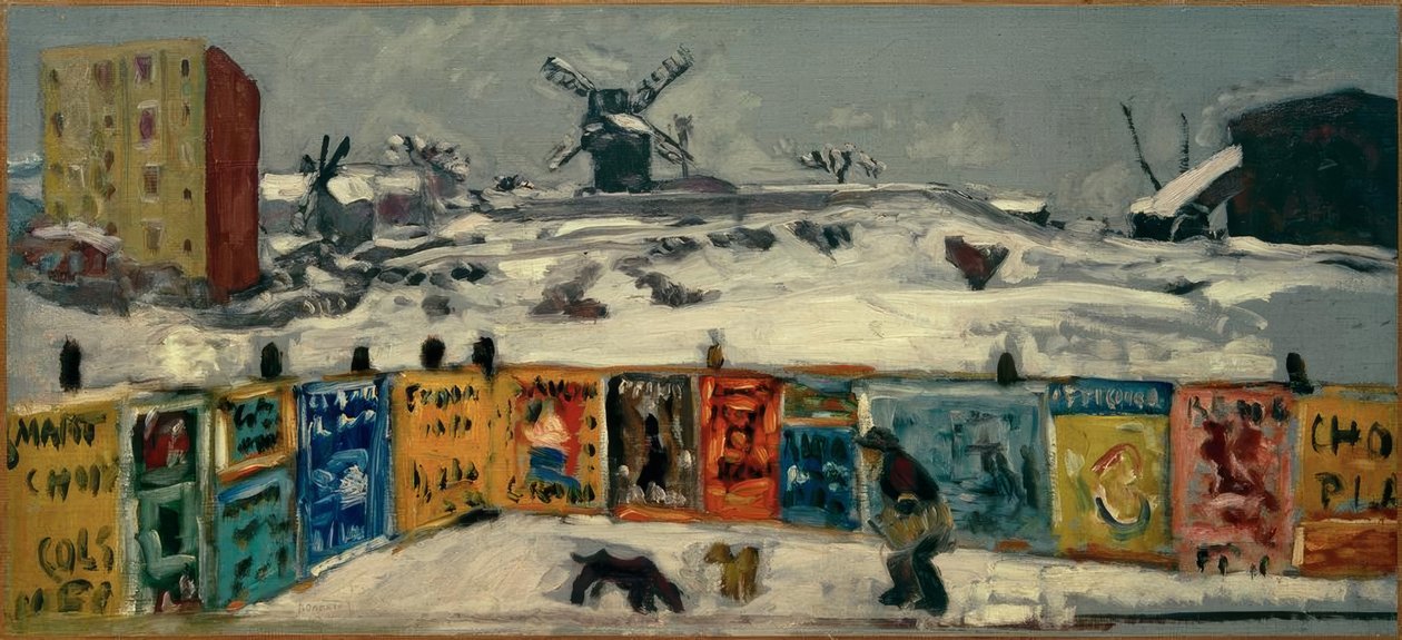 Palisade, posterler (Palisade posterlerle kaplı ve kar altında eski Montmartre değirmenleri) by Pierre Bonnard