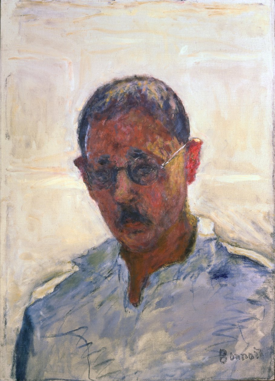 Açık Yaka Gömlekli Beyaz Zemin Üzerine Otoportre (tuval üzerine yağlı boya) by Pierre Bonnard