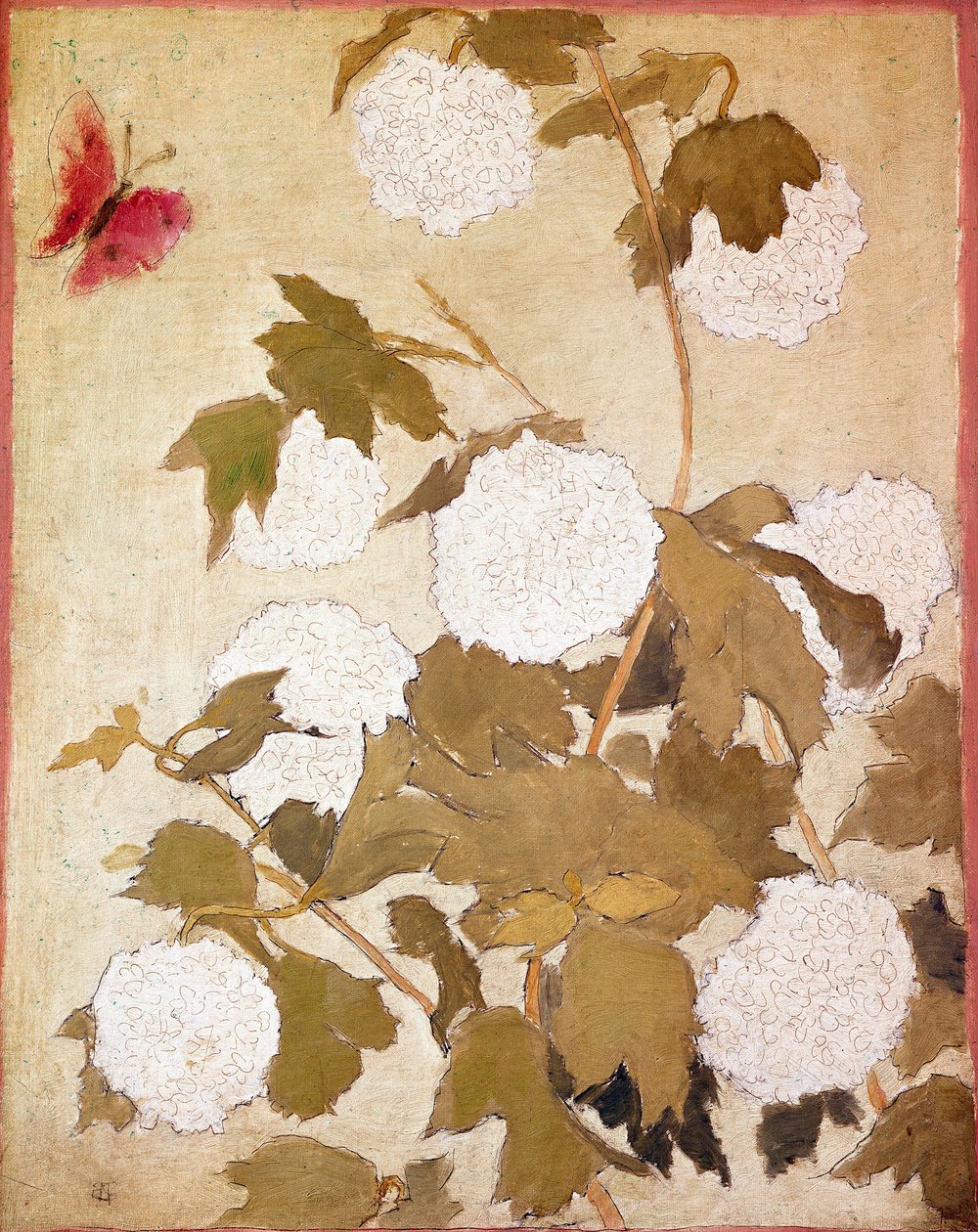 Kartopu Çiçekler Kartopu (Viburnum Ob) ve kırmızı kelebek. Tablo Pierre Bonnard (1867-1947) Koleksiyonu P. M. Samuel by Pierre Bonnard