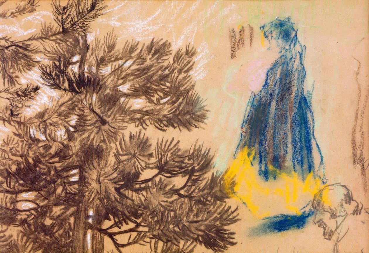 Studienblatt: Nadelbaum, Mädchen im Kapuzenmantel, Porträt eines Mannes by Pierre Bonnard