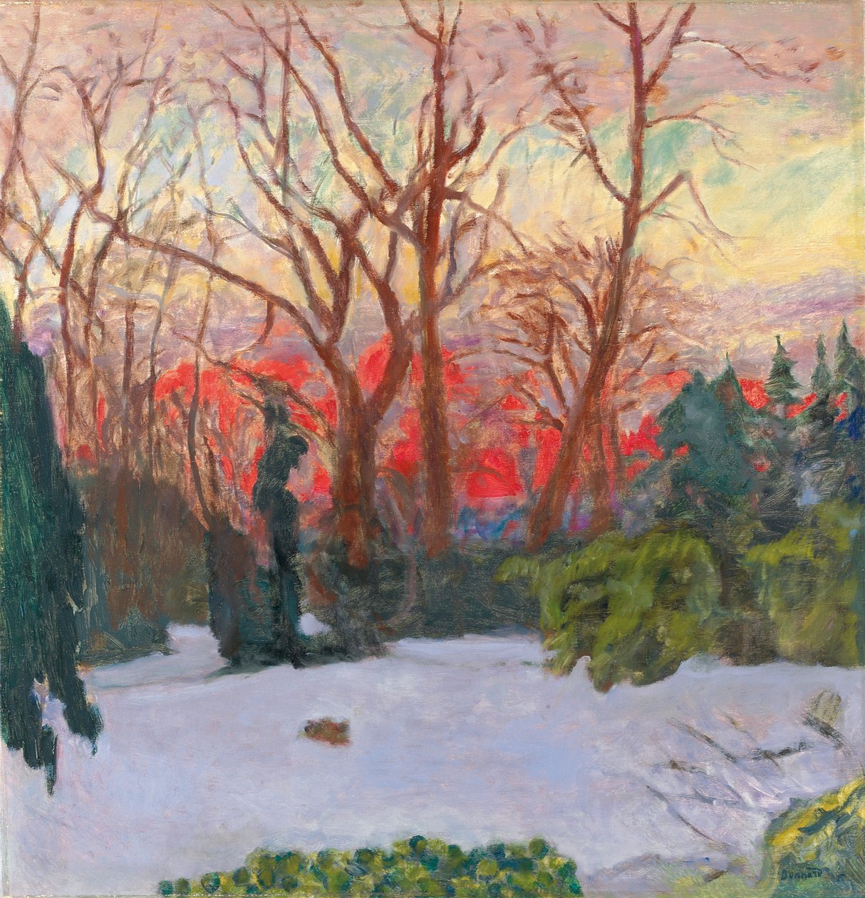 Kar Altında Bahçe, Gün Batımı; Kardaki Bahçe, Batan Güneş, 1910 dolayları (tuval üzerine yağlı boya) by Pierre Bonnard