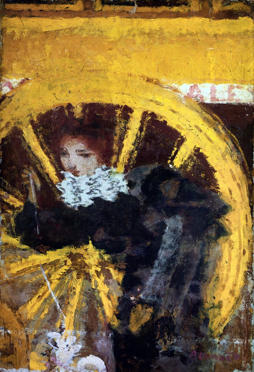 Omnibus Genç kadın ve köpeği bir arabanın tekerleklerinin yanında. Tablo Pierre Bonnard (1867-1947) 1895 Koleksiyonu Vicomtesse de Maublanc by Pierre Bonnard