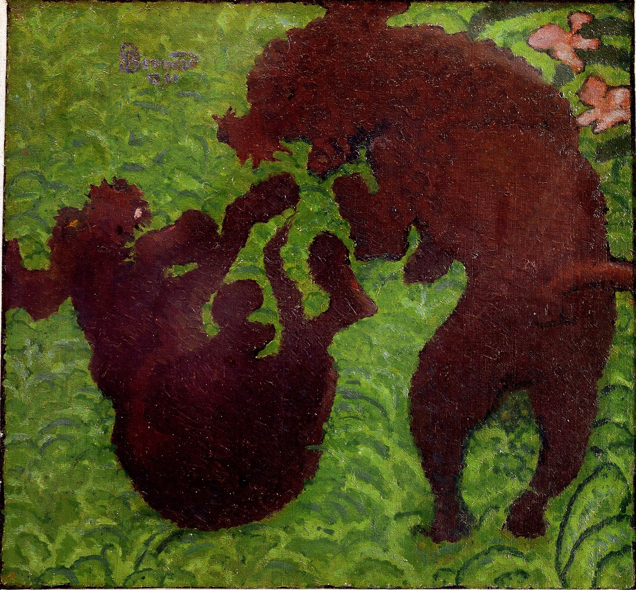 Keklik Çimlerde oynayan iki köpek. Tablo Pierre Bonnard (1867-1947) Özel Koleksiyon by Pierre Bonnard