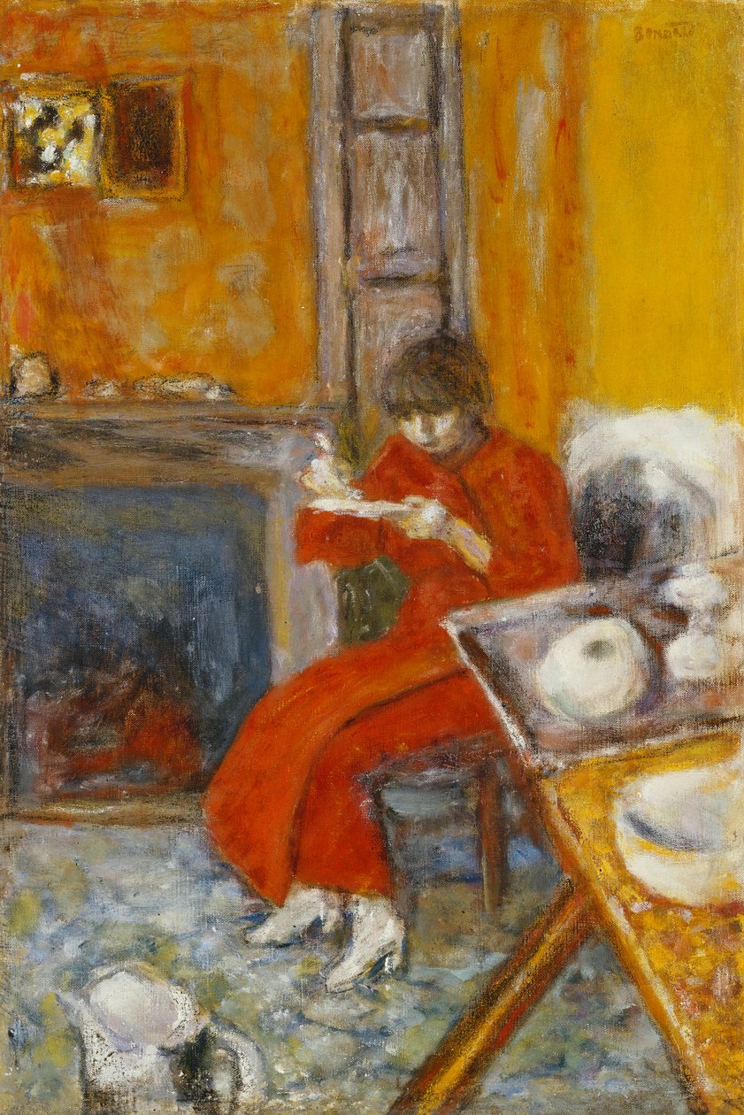 Kırmızı Cüppeli Kadın; Kırmızı bornozlu kadın by Pierre Bonnard