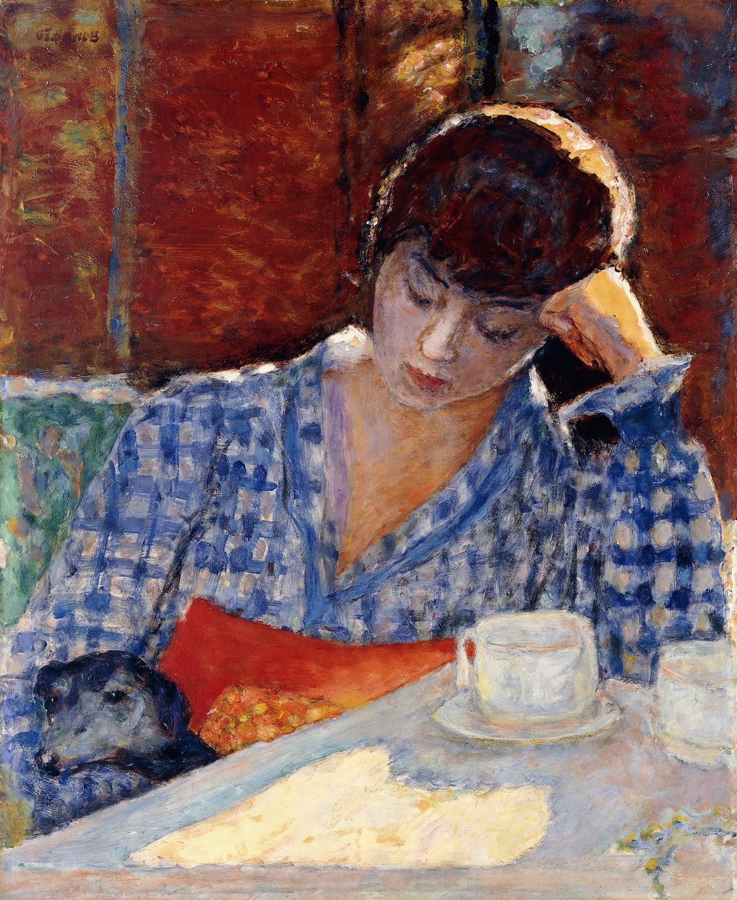 Bir Köpek ve Natürmort ile Dirseğine Dayanan Kadın by Pierre Bonnard