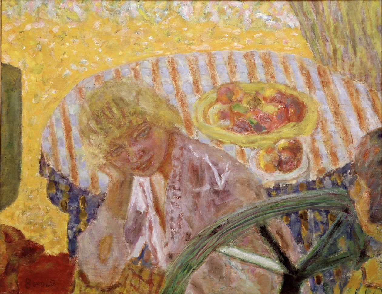 Bahçedeki Genç Kadınlar veya Çizgili Masa Örtüsü Tablosu Pierre Bonnard (1867-1947) 1921-1923 Özel Koleksiyon by Pierre Bonnard