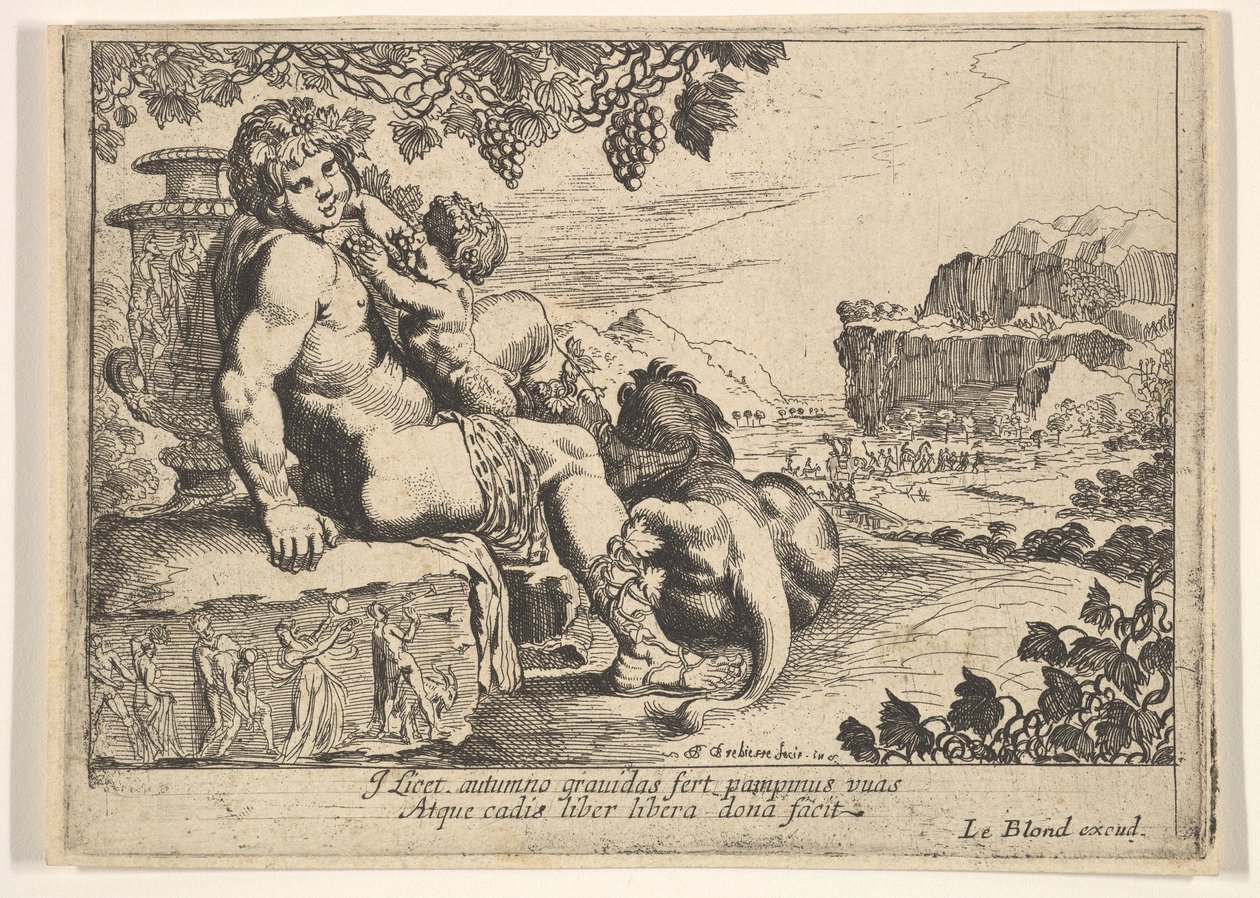 Bacchus, Satyr ve Aslan, 1610-42. by Pierre Brebiette