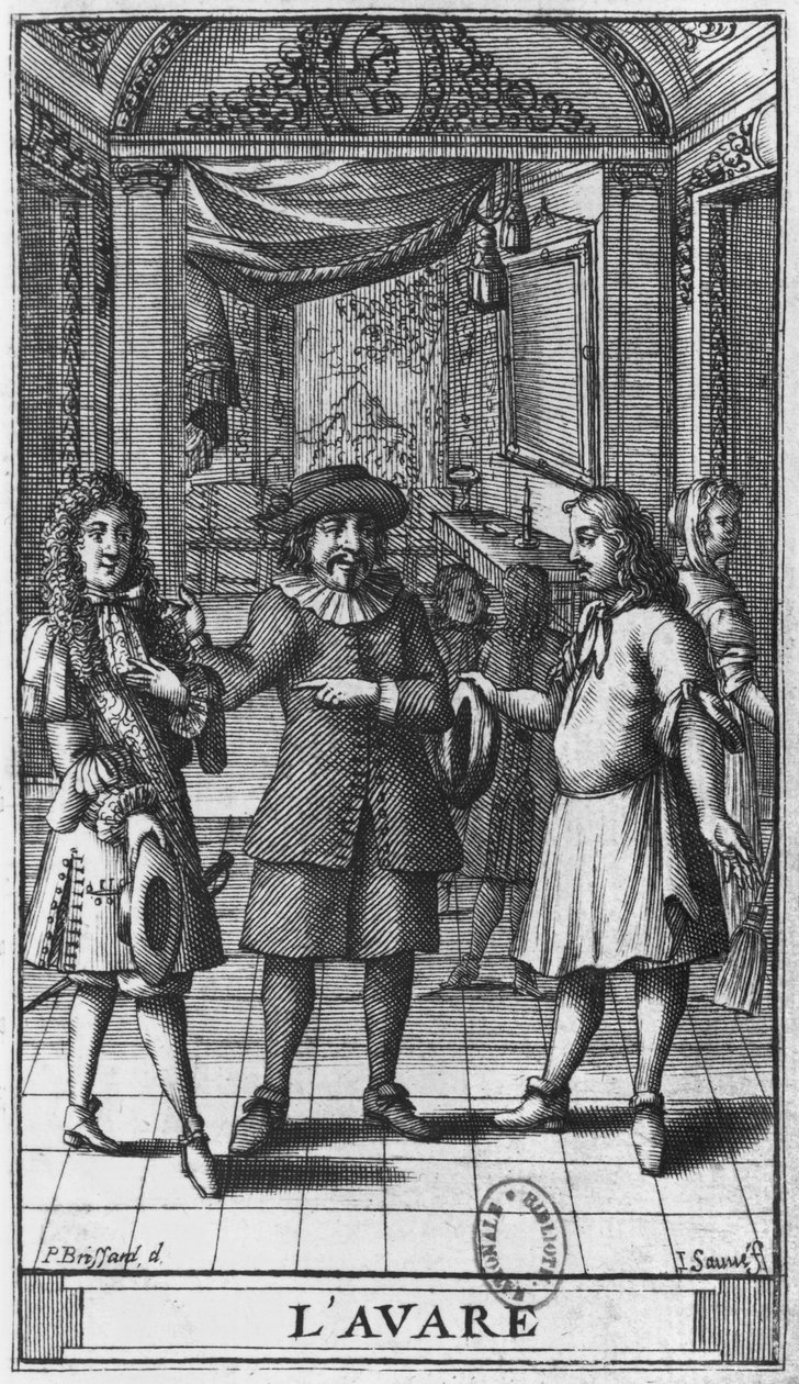 Harpagon olarak Moliere, Jean Sauve (fl.1660-91) baskı 1682 tarafından oyulmuş Moliere tarafından 