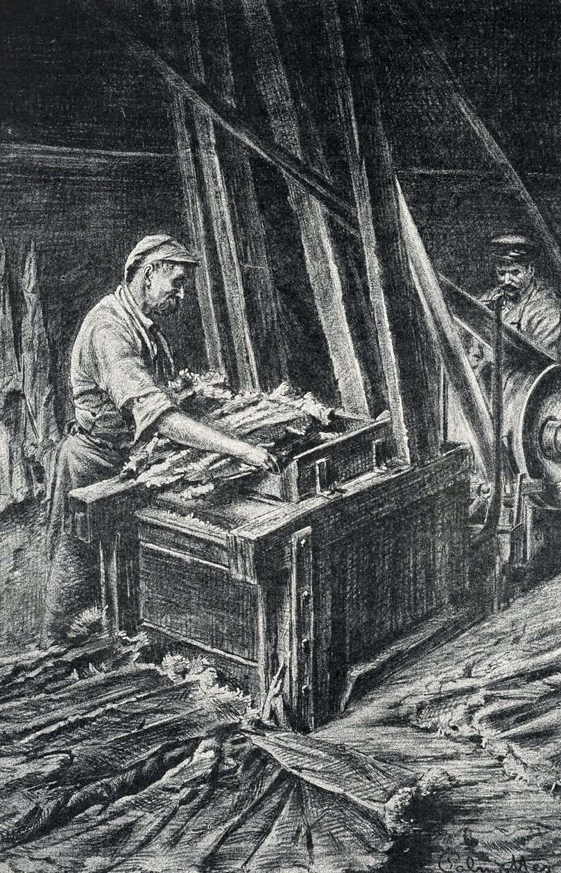 Peausserie, le corroyage: deri işçiliği, hayvan derilerinin daha dolgun bir şekilde yumuşatılması Pierre Calmette Koleksiyonundan Gravür ayrıcalıklı by Pierre Calmettes