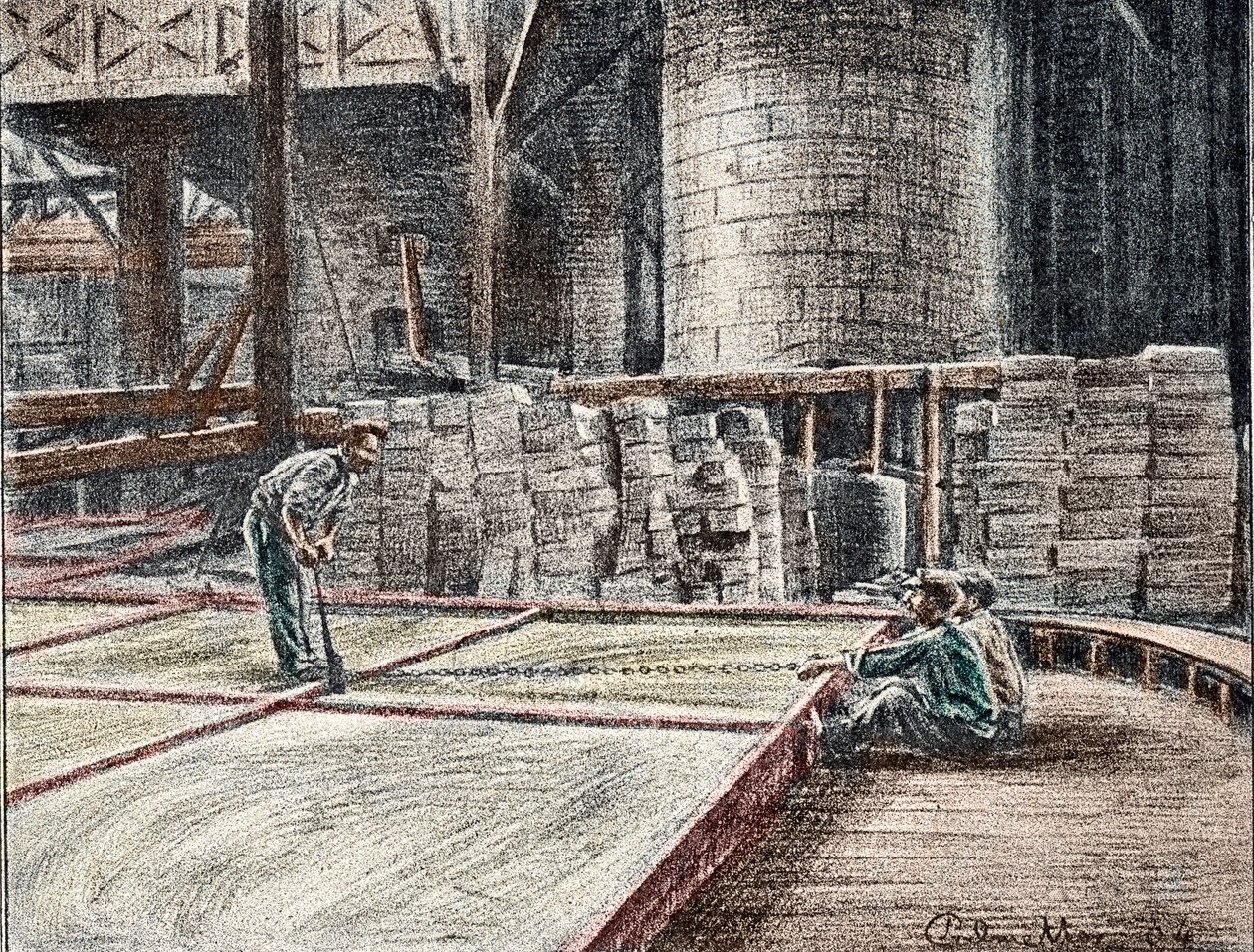 Savonnerie: bahislerde sabunun kesilmesi (sabun imalatı) Pierre Calmette Özel Koleksiyonu "Ticari Gezi"den gravür by Pierre Calmettes