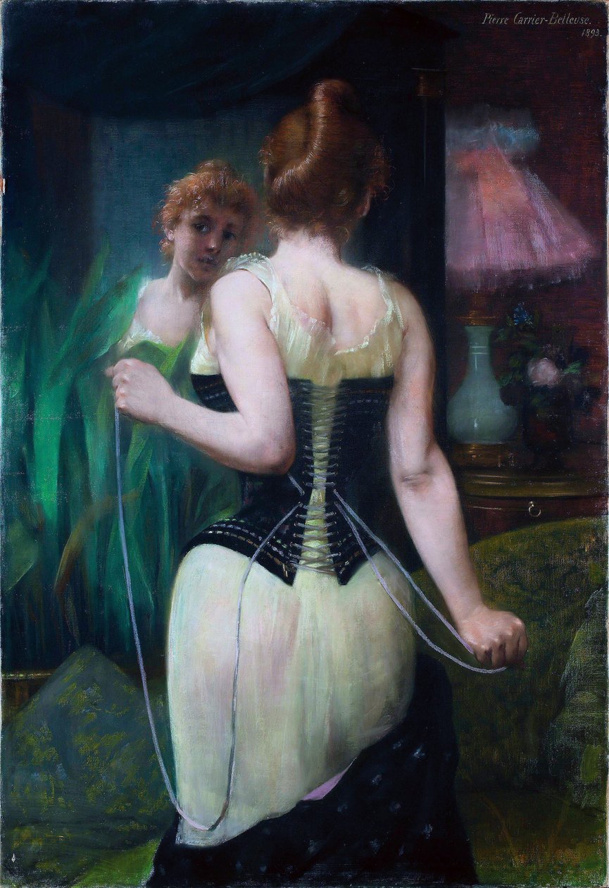 Korsesini düzelten genç kadın - Korsesini düzelten genç kadın - Tablo Pierre Carrier Belleuse (Carrier-Belleuse) (1851-1933) by Pierre Carrier Belleuse