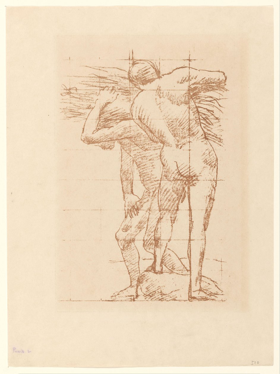Bir demet samanla iki çıplak adamın incelenmesi by Pierre Cécile Puvis de Chavannes