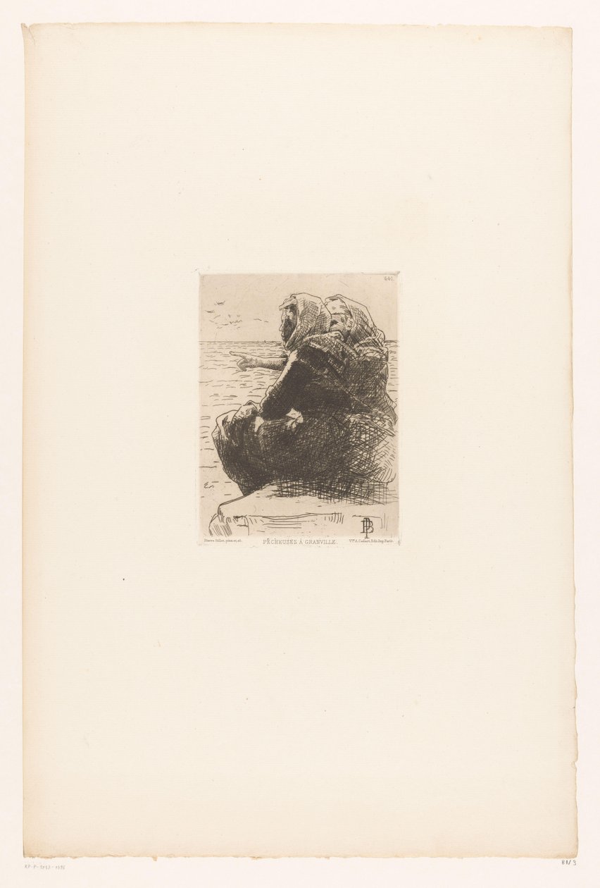 Sahilde dinlenen kadınlar Pecheuses ve Granville. (nesne üzerindeki başlık) by Pierre Celestin Billet