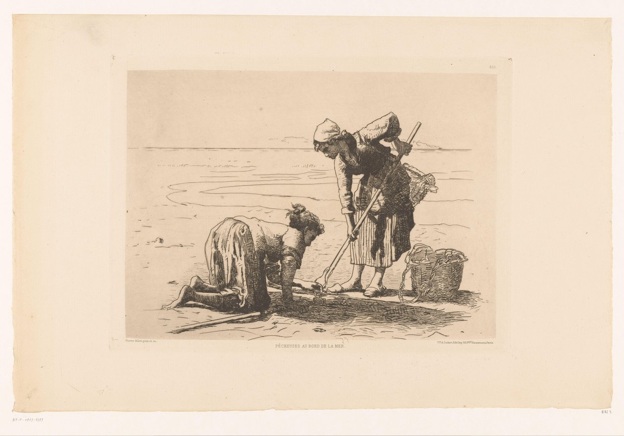 Sahil şeridindeki balıkçılar Pecheuses ve daha fazlası. (nesne üzerindeki başlık) by Pierre Celestin Billet